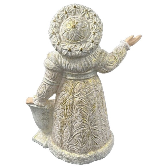 Vintage Ceramic Gold and White Santa Waving with Sleigh of Flowers 15 Inch Tall - Picture 3 of 6